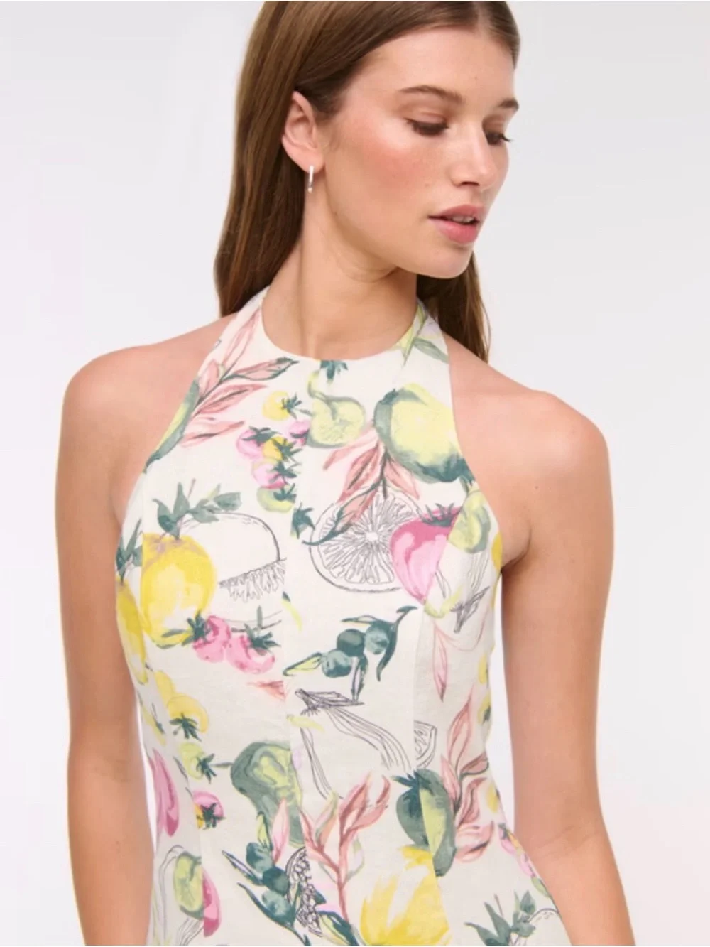 NWT Abercrombie & Fitch M Tall Vegetable Print Halter Linen Dress